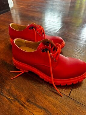 John Fluevog Red Vegan Lace-Up Platform Shoe - Statement Sneaker